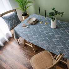 Load image into Gallery viewer, Waterproof Jacquard Tassel Navy Blue Tablecloth Rectangular Table Cloth
