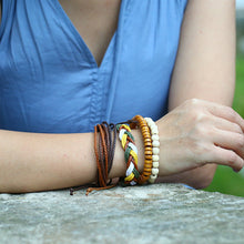 Load image into Gallery viewer, Bracelet Vintage Hand-Woven DIY Four-Piece Set Cattle Leather Bracelet Simple Hemp Rope Carrying Strap
