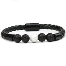 Load image into Gallery viewer, Fashion Personality Men's Stone Beaded Bracelet Leather Rope Magnetic Snap Bracelet
