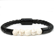 Load image into Gallery viewer, Fashion Personality Men's Stone Beaded Bracelet Leather Rope Magnetic Snap Bracelet
