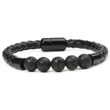 Load image into Gallery viewer, Fashion Personality Men's Stone Beaded Bracelet Leather Rope Magnetic Snap Bracelet
