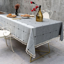 Load image into Gallery viewer, Cotton and Linen Embroidery Table Cloth Tassel Fabric Plaid Tablecloth
