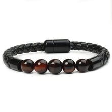Load image into Gallery viewer, Fashion Personality Men's Stone Beaded Bracelet Leather Rope Magnetic Snap Bracelet
