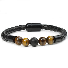 Load image into Gallery viewer, Fashion Personality Men's Stone Beaded Bracelet Leather Rope Magnetic Snap Bracelet
