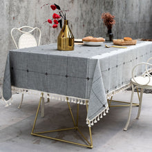 Load image into Gallery viewer, Cotton and Linen Embroidery Table Cloth Tassel Fabric Plaid Tablecloth

