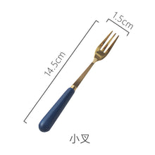 Load image into Gallery viewer, Ceramic Fruit Fork Coffee Spoon Stainless Steel Tableware Moon Cake Knife Fork Dark Green Steak Knife, Fork and Spoon
