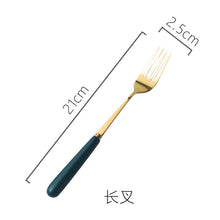 Load image into Gallery viewer, Ceramic Fruit Fork Coffee Spoon Stainless Steel Tableware Moon Cake Knife Fork Dark Green Steak Knife, Fork and Spoon
