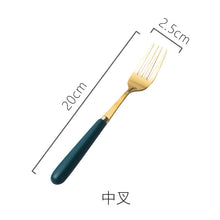 Load image into Gallery viewer, Ceramic Fruit Fork Coffee Spoon Stainless Steel Tableware Moon Cake Knife Fork Dark Green Steak Knife, Fork and Spoon

