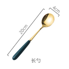 Load image into Gallery viewer, Ceramic Fruit Fork Coffee Spoon Stainless Steel Tableware Moon Cake Knife Fork Dark Green Steak Knife, Fork and Spoon
