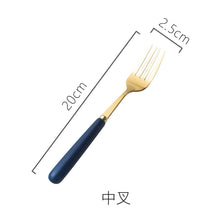 Load image into Gallery viewer, Ceramic Fruit Fork Coffee Spoon Stainless Steel Tableware Moon Cake Knife Fork Dark Green Steak Knife, Fork and Spoon
