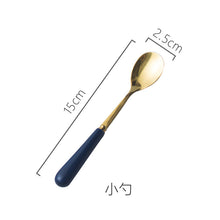Load image into Gallery viewer, Ceramic Fruit Fork Coffee Spoon Stainless Steel Tableware Moon Cake Knife Fork Dark Green Steak Knife, Fork and Spoon
