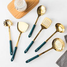 Load image into Gallery viewer, Dark Green Ceramic Stainless Steel Kitchenware Set Kitchen Utensils Cooking Spoon and Shovel 7-Piece Kitchenware
