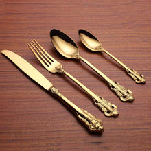 Load image into Gallery viewer, Western Tableware 304 Stainless Steel Knife and Forks Set Golden Relief Steak Knife and Fork
