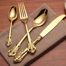 Load image into Gallery viewer, Western Tableware 304 Stainless Steel Knife and Forks Set Golden Relief Steak Knife and Fork
