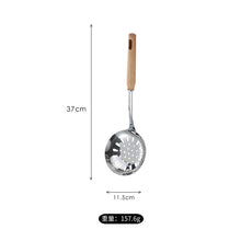 Load image into Gallery viewer, Household Stainless Steel Wooden Spatula Soup Spoon and Strainer Kitchen Cooking Spoon and Shovel Beech Kitchenware Set
