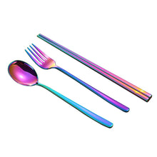 Load image into Gallery viewer, Stainless Steel Korean-Style Spoon Fork Chopsticks Titanium-Plated Tableware Student Portable Three-Piece Chopsticks Spoon Fork
