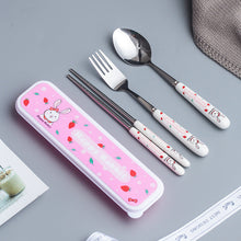 Load image into Gallery viewer, Ceramic Stainless Steel Tableware Children's Tableware Three-Piece Cartoon Portable Tableware Fork Spoon and Chopsticks Set
