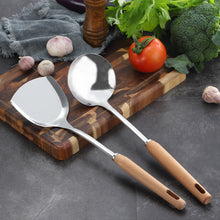Load image into Gallery viewer, Household Stainless Steel Wooden Spatula Soup Spoon and Strainer Kitchen Cooking Spoon and Shovel Beech Kitchenware Set
