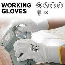 Load image into Gallery viewer, 12 Pairs CE Certificated Black Polyester PU Work Safety Gloves Mechanic Working Gloves For Garden Labor Protection gloves EN388
