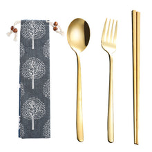 Load image into Gallery viewer, Stainless Steel Straw Package Portable Tableware Color Chopsticks Fork and Spoon Straw Combination Set
