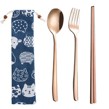 Load image into Gallery viewer, Stainless Steel Straw Package Portable Tableware Color Chopsticks Fork and Spoon Straw Combination Set
