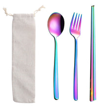 Load image into Gallery viewer, Stainless Steel Straw Package Portable Tableware Color Chopsticks Fork and Spoon Straw Combination Set
