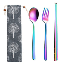 Load image into Gallery viewer, Stainless Steel Straw Package Portable Tableware Color Chopsticks Fork and Spoon Straw Combination Set
