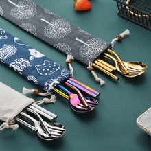 Load image into Gallery viewer, Stainless Steel Straw Package Portable Tableware Color Chopsticks Fork and Spoon Straw Combination Set
