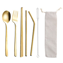 Load image into Gallery viewer, Stainless Steel Straw Package Portable Tableware Color Chopsticks Fork and Spoon Straw Combination Set
