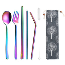 Load image into Gallery viewer, Stainless Steel Straw Package Portable Tableware Color Chopsticks Fork and Spoon Straw Combination Set
