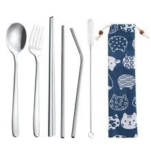 Load image into Gallery viewer, Stainless Steel Straw Package Portable Tableware Color Chopsticks Fork and Spoon Straw Combination Set
