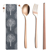 Load image into Gallery viewer, Stainless Steel Straw Package Portable Tableware Color Chopsticks Fork and Spoon Straw Combination Set
