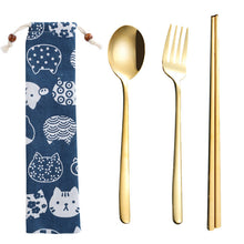 Load image into Gallery viewer, Stainless Steel Straw Package Portable Tableware Color Chopsticks Fork and Spoon Straw Combination Set
