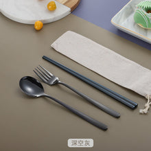 Load image into Gallery viewer, Stainless Steel Korean-Style Spoon Fork Chopsticks Titanium-Plated Tableware Student Portable Three-Piece Chopsticks Spoon Fork
