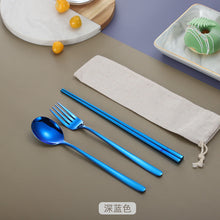 Load image into Gallery viewer, Stainless Steel Korean-Style Spoon Fork Chopsticks Titanium-Plated Tableware Student Portable Three-Piece Chopsticks Spoon Fork
