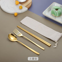 Load image into Gallery viewer, Stainless Steel Korean-Style Spoon Fork Chopsticks Titanium-Plated Tableware Student Portable Three-Piece Chopsticks Spoon Fork
