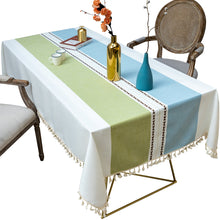 Load image into Gallery viewer, Tassel Striped Stitching Decorations Tablecloth Cotton Linen Fabric Dustproof Table Cloth

