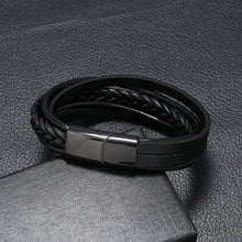 Load image into Gallery viewer, Vintage Cattle Leather Bracelet Multi-Layer Stainless Steel Woven Leather Bracelet Men Ornament
