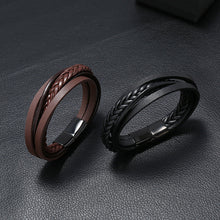 Load image into Gallery viewer, Vintage Cattle Leather Bracelet Multi-Layer Stainless Steel Woven Leather Bracelet Men Ornament
