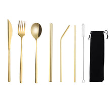 Load image into Gallery viewer, Straw Tableware Set Creative Stainless Steel Knife, Fork and Spoon Straw Gift
