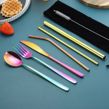 Load image into Gallery viewer, Straw Tableware Set Creative Stainless Steel Knife, Fork and Spoon Straw Gift
