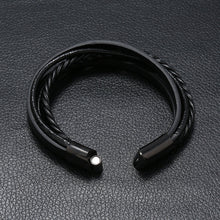 Load image into Gallery viewer, Vintage Cattle Leather Bracelet Multi-Layer Stainless Steel Woven Leather Bracelet Men Ornament
