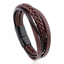 Load image into Gallery viewer, Vintage Cattle Leather Bracelet Multi-Layer Stainless Steel Woven Leather Bracelet Men Ornament
