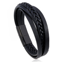 Load image into Gallery viewer, Vintage Cattle Leather Bracelet Multi-Layer Stainless Steel Woven Leather Bracelet Men Ornament
