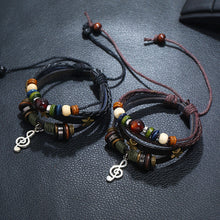 Load image into Gallery viewer, Beaded Genuine Leather Retro Bracelet Alloy Note Cattle Leather Bracelet
