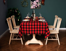 Load image into Gallery viewer, Theme Decoration Red Black White Square Plaid Christmas Festival Yarn-Dyed Tablecloth
