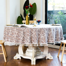 Load image into Gallery viewer, 3-Color Jacquard Tassel round Tablecloth Party Table Cloth

