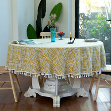 Load image into Gallery viewer, 3-Color Jacquard Tassel round Tablecloth Party Table Cloth
