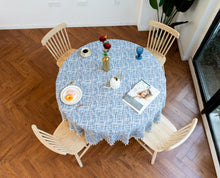 Load image into Gallery viewer, 3-Color Jacquard Tassel round Tablecloth Party Table Cloth
