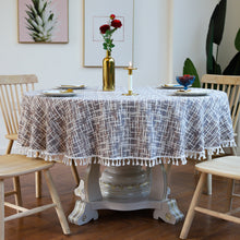 Load image into Gallery viewer, 3-Color Jacquard Tassel round Tablecloth Party Table Cloth
